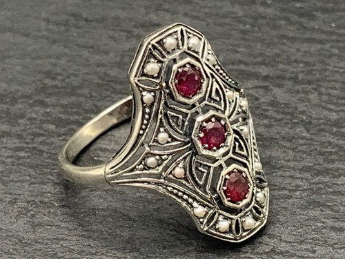 Rubin ring - rubin, perle