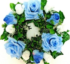 Magnete Brautkranz Blau Autoschmuck Rosen Autodeko Hochzeit Kunstblumen LA76-01