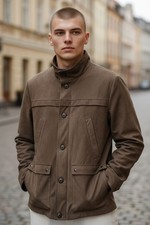 Herrenjacke Wildlederimitat mit Stehkragen. Steppfutter Gr. XXL braun