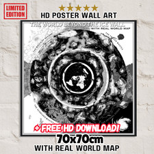 Welt jenseits der Eiswand versteckte Länder s/w mit echter flacher Erdkarte | 70x70cm