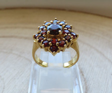 Jugendstil 925 Silber Ring Gr. 58 mit 17 x böhmischer Granat Granate vergoldet