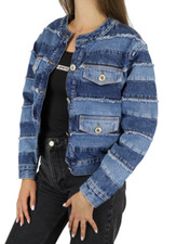 Sandro Briac Jacke Damen (Eu) 36 Denim Streifen Patchwork Geknöpft Blau