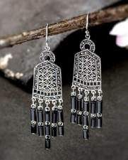 T09 Ohrringe Antik-Stil Achat schwarz 925 Sterling Silber