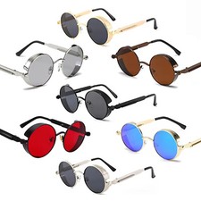 Vintage supercoole Retro Sonnenbrille Steampunk Rund schwarz Cool UV400, 5310