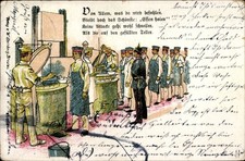 Litho Deutsche Soldaten in Uniformen, Essensausgabe - 4198702