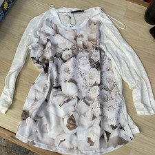 Zara Damen Langarmshirt Langarm Shirt Bluse Tunika Beige Creme Gr S Neu 3/4 Arm