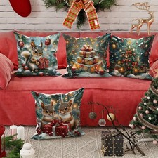 Weihnachts Kissenbezug Eichhörnchen Geschenk Motiv Sofa Deko Hülle Weihnachten