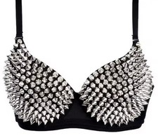 SEXY NIETEN BH COVER TOP SCHWARZ SILBER AUSSERGEWOHNLICH AUFREGEND  METALL L