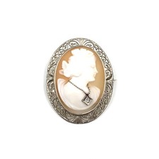 Viktorianische Kamee Brosche 10k Weißgold Gemme mit Diamant antik Gold Schmuck