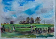 ::FRANZ EHMKE *1928 -2018 BERLIN ZAUN FELDER WEIDE WIESE GRÜN PASTELL SIGNIERT 