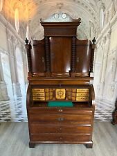ANTIKER BIEDERMEIER SCHREIBTISCH MIT AUFSATZ ZYLINDERBÜRO UM 1840 EICHE SÄULEN