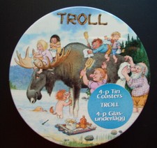 4 Gläser Untersetzer Elchwäsche Trolle Rolf Lidberg Blechdose