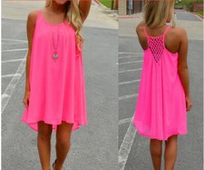 Damen Chiffon Hohl Urlaubkleid