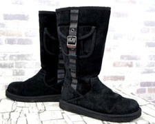 UGG AUSTRALIA DAMEN ECHT LEDER LAMMFELL BIKER STIEFEL TASCHE SCHWARZ  37 