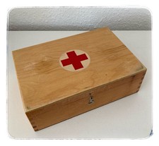 ❤️ alter DDR-Verbandskasten 25 x 17 x 9 ANKERWERK RUDOLSTADT Holz Ostalgie