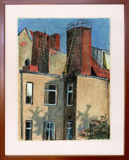 BERLIN 52x41 Pastel Drawing Original Pastellzeichnung Dach Schöneberg Framed Art