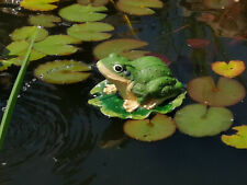 Wasserspeier schwimmender Frosch auf Seerosenblatt mit SOLAR Pumpe fürTeich Neu!