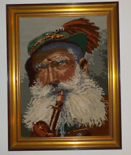 Gobelin Stickbild * Petit Point - Bergbauer  im Holzrahmen 46,5 x 36 cm Bauer