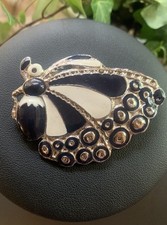 Gablonzer  Schmuck-Anhänger, Silberfarben, Emaille, Vintage, Schmetterling 272