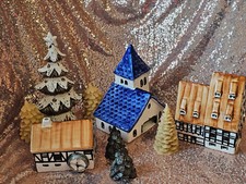 Keramik-Lichthaus mit gelben Dach Winterdorf Weinachtdekoration 9 Tlg.