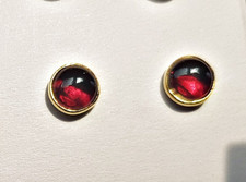SCHMUCK-STCK Ohrringe GRANAT ROT SILBER CABOCHON Stecker rund vergoldet