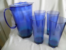 * Tupperware Eleganzia Set  5 tlg. Kanne groß  + 4 Becher Blau / Grün NEU & OVP