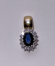 Anhänger Saphir Blau Brillanten Entourage 585 14k Gelb- Weißgold Diamant 0,40 Ct