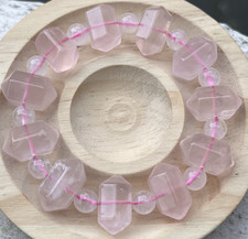 Rosenquarz Quarz Armband Stretcharmband Sechseck Barock Edelstein Kristall 17 mm