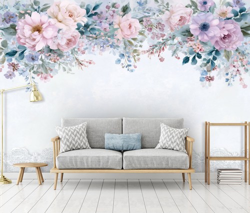 Fototapete blumen blau rosa - blau,