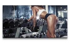 120x60cm Leinwandbild Junge Frau Fitness Bodybuilder Sportlich Training Sexy