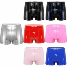 Herren Boxer Trunks Wetlook Unterhose Lack Leder Glanz Shorts Hot Pants Clubwear