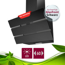 Dunstabzugshaube Schräghaube 60 cm schwarz Glas LED A Umluft Abluft Kohlefilter