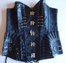 Gothik Larp echtes Schnür Korsett schwarz ganz geschlossen 70cm Taille Größe M