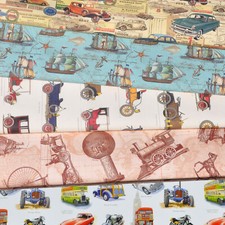 Geschenkpapier Fahrzeuge - Oldtimer, Segelboot, Ballon, Fahrrad, Traktor, LKW
