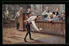 Künstler-AK Arthur Thiele: Erst wägen, dann wagen, Gesellige Runde auf der Kege 