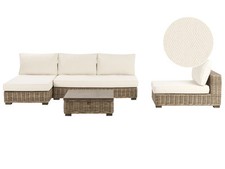 Lounge Set Rattan grau 4 Personen rechtsseitig Auflagen cremeweiß Varallo