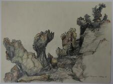 Zeichnung Pastell Graphit Landschaft Vulcano Hans Pluquet Signiert 1959