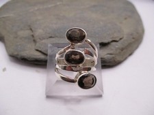 Ring modern Band 925 Sterlingsilber drei Steine Rauchquarz braun Rg 56/16