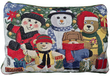 Kissen Weihnacht Winter Teddy Schneemann Gobelin 45 x 30 cm Dekokissen Vintage