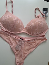 Hunkemöller Maxi Push-up-BH-Set Lea Lace String XL 85D ohne Bügel rosa