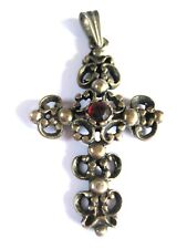 Antiker Anhänger Kreuz Silber 835 mit Granat, 6,8 g