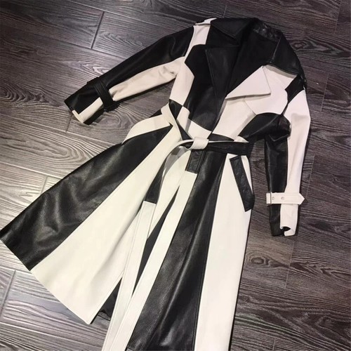 Kontrast leder trenchcoat - kontrast,