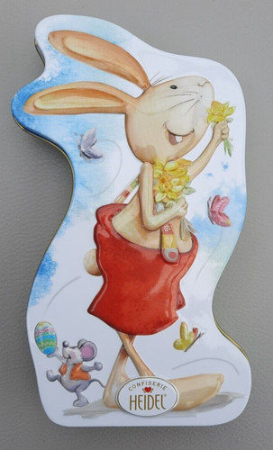 Reliefmetalldose hase mit - hase,