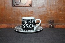 Espressotasse Unterteller Könitz schwarz weiß Schrift Espressotassen Set