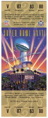 10m super bowl xxvii - xxvii, ticket