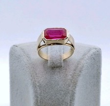 Ring Gold 585er Siegelring mit Rubin  Synthetisch Hergestellt 14 Karat Goldring 