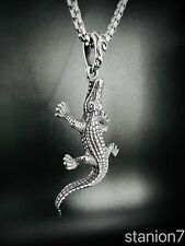Krokodil Anhänger Edelstahl Halskette Alligator Reptil Tier Schmuck Biker K48