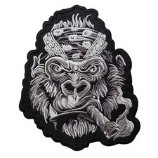Biker Patch Aufnäher Rückenaufnäher Gorilla mit Zigarre Motorrad Bügelpatch