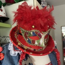 Narrenkappe Glitzer Rot FederUnikat Hut Karneval Fasching unisex Für Große Köpfe