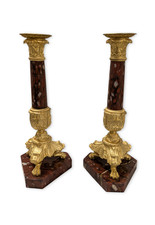 Paar vergoldete Empire Kerzenleuchter Kandelaber Bronze um 1840